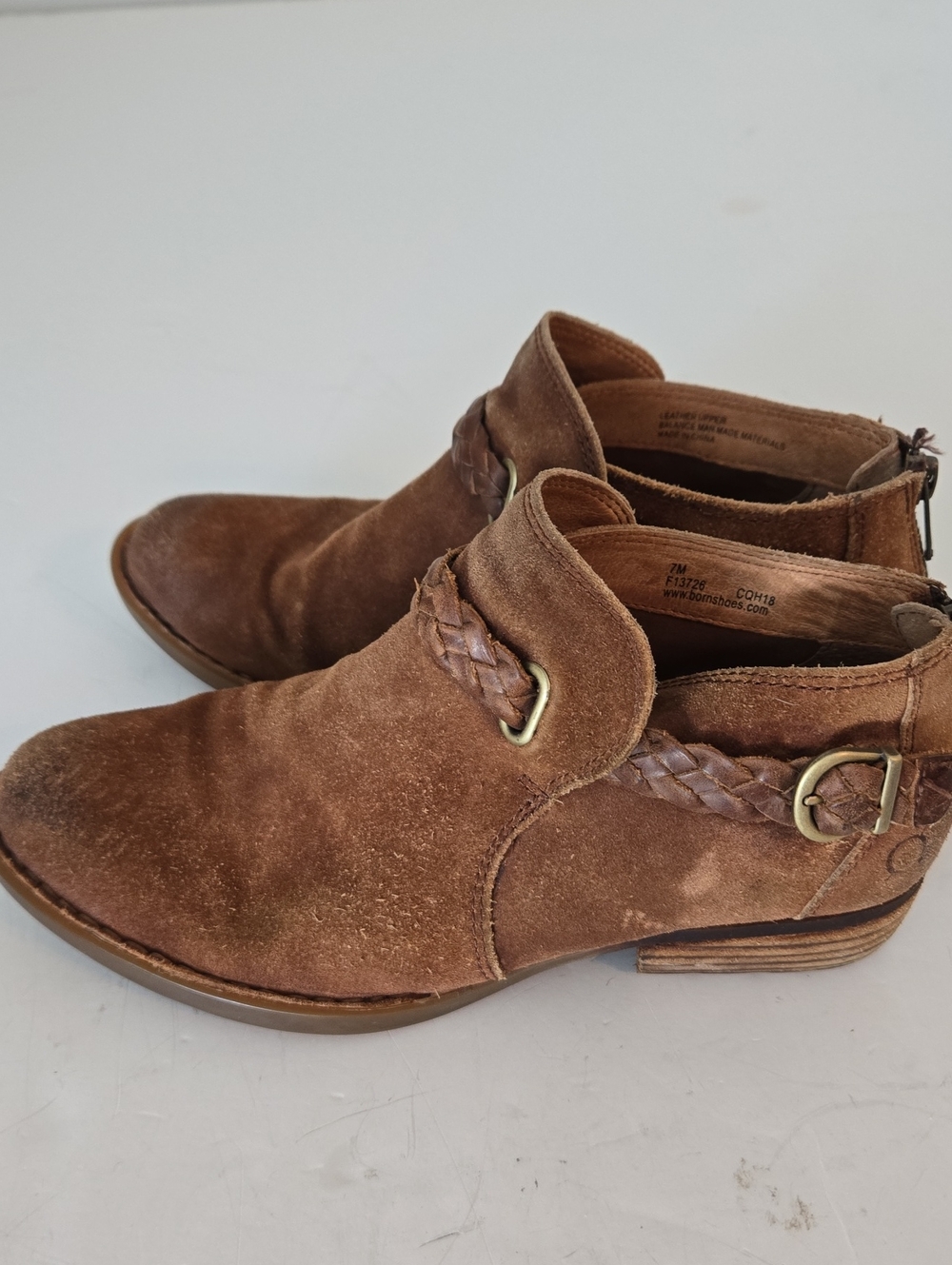 Born Sylvia Brown Suede Booties Woven Detail 7M - Picture 2 of 10